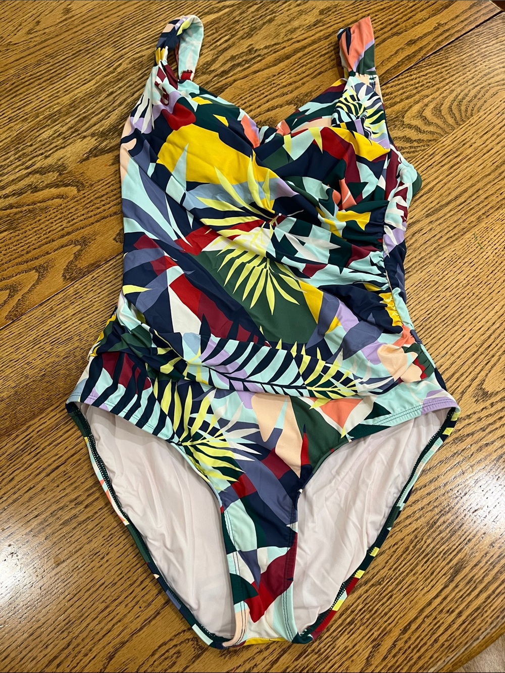 Jantzen Women’s Tropical Leaf One-Piece Swimsuit, Green, Yellow, Red, Navy, Mint